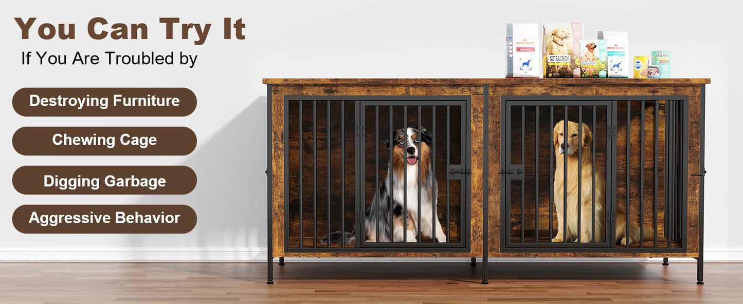 Heavy Duty Dog Crate Furniture for 1/2 Dogs,Multi-Functional Dog Kennel Table as TV Stand/Plant Stand,for Small Medium Large Dog