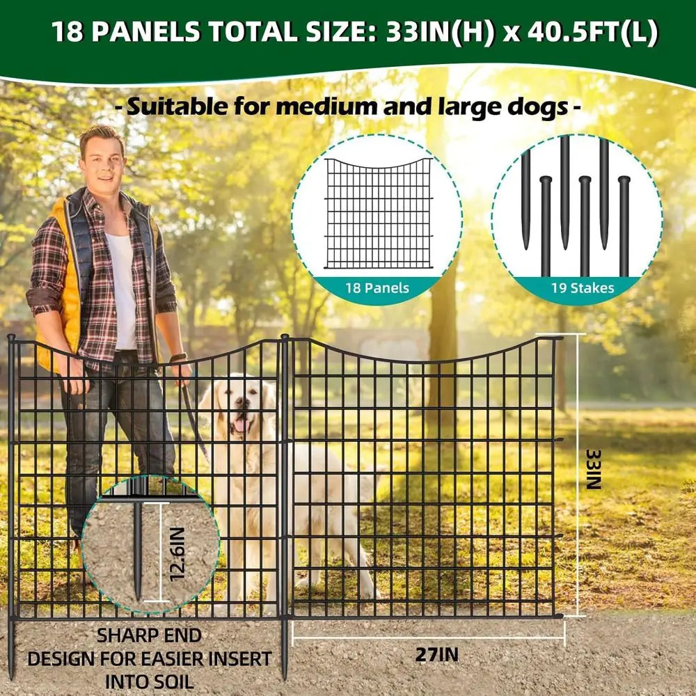 18 Panels No Dig Decorative ence with Gate, 33 in(H) X 40.5 t(L) Tall Garden ence Animal Barrier, Rustproo Metal Wire Edging Border