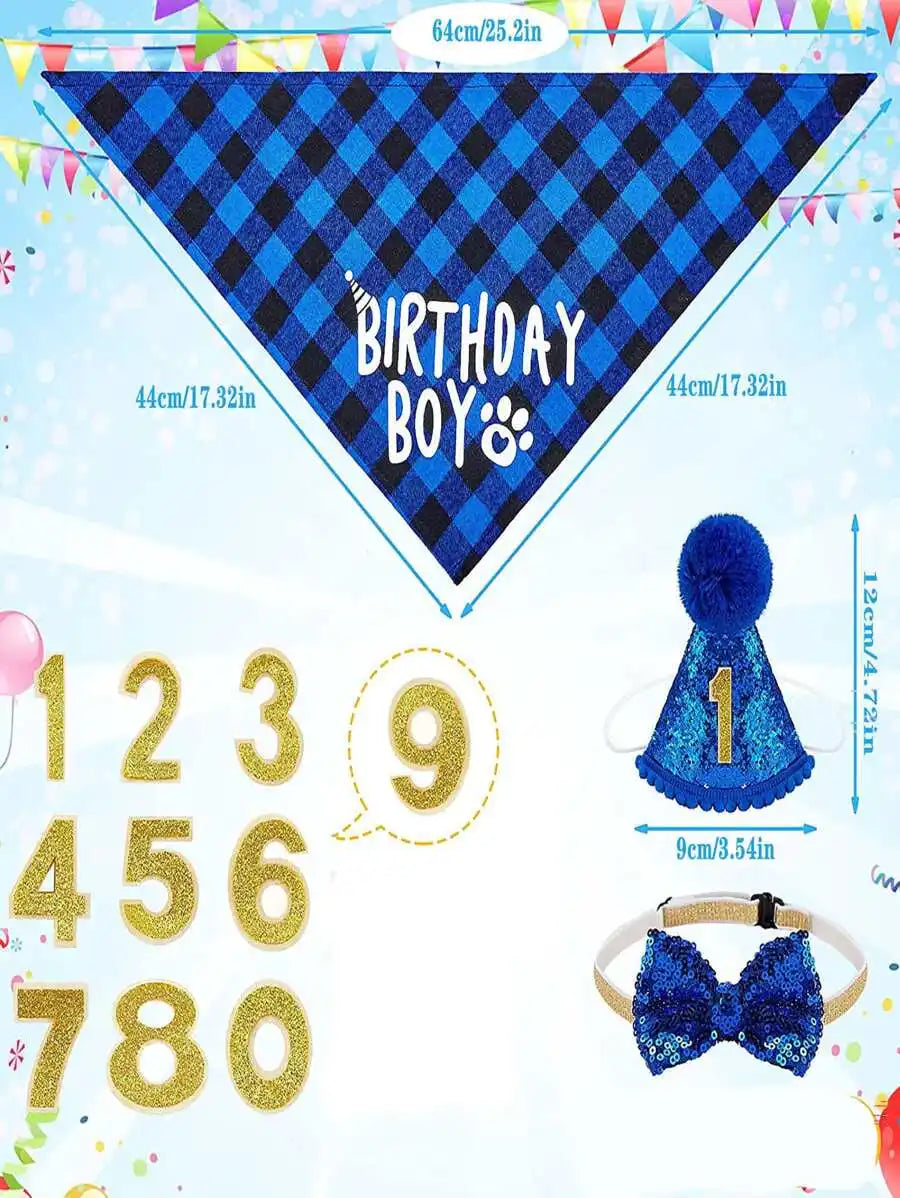 4pcs Slogan Graphic Pet Bandana & Hat & Bow Set For Dog And Cat For Birthday Party