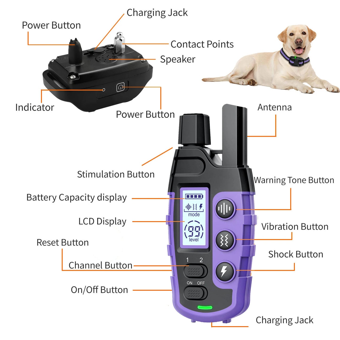 3300Ft Electric Dog Training Collar Remote Control Waterproof Pet Behavior For 5-120lbs Puppy With Vibration Shock Beep