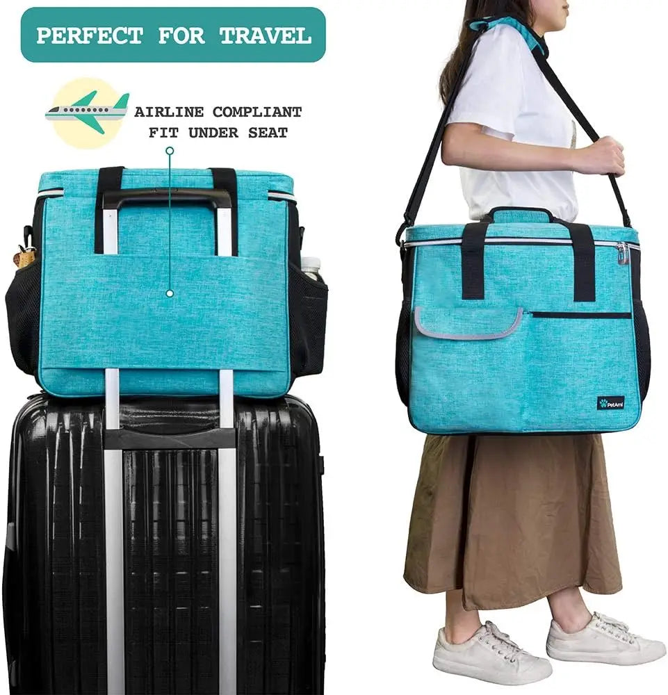 Pet Travel Bag Organizer for Dog & Cat, Large Diaper Bag with Food Container and Bowls, Perfect for Camping