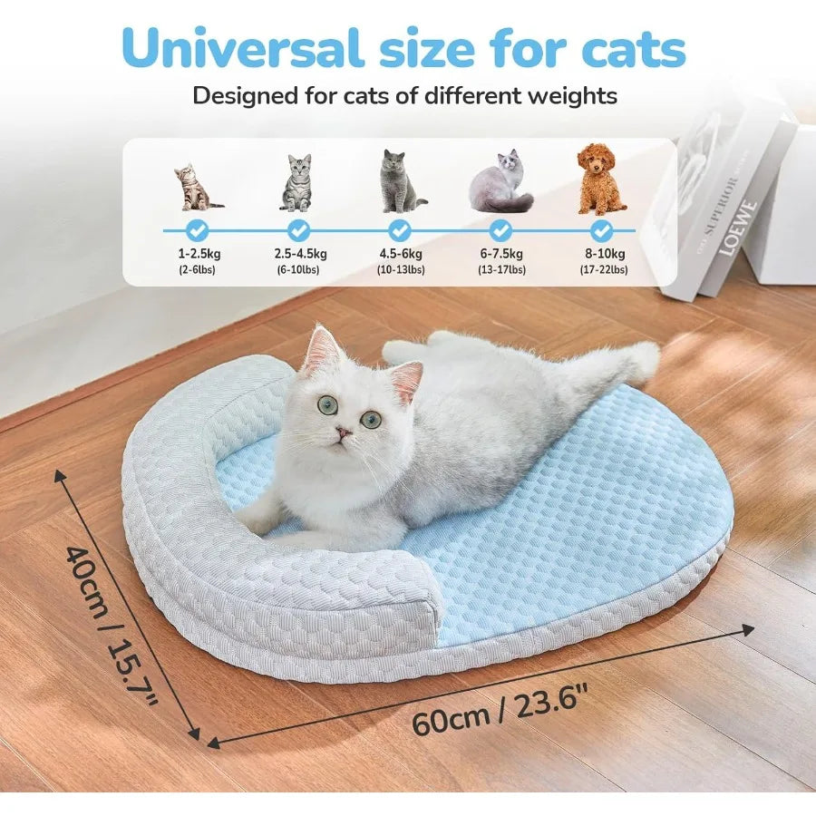 Cat Cooling Mat for Cats or Small Dogs - Pet Cooling Bed with Soft Comfortable Cozy Pad Removable Pillow Washable Design Non-Slip