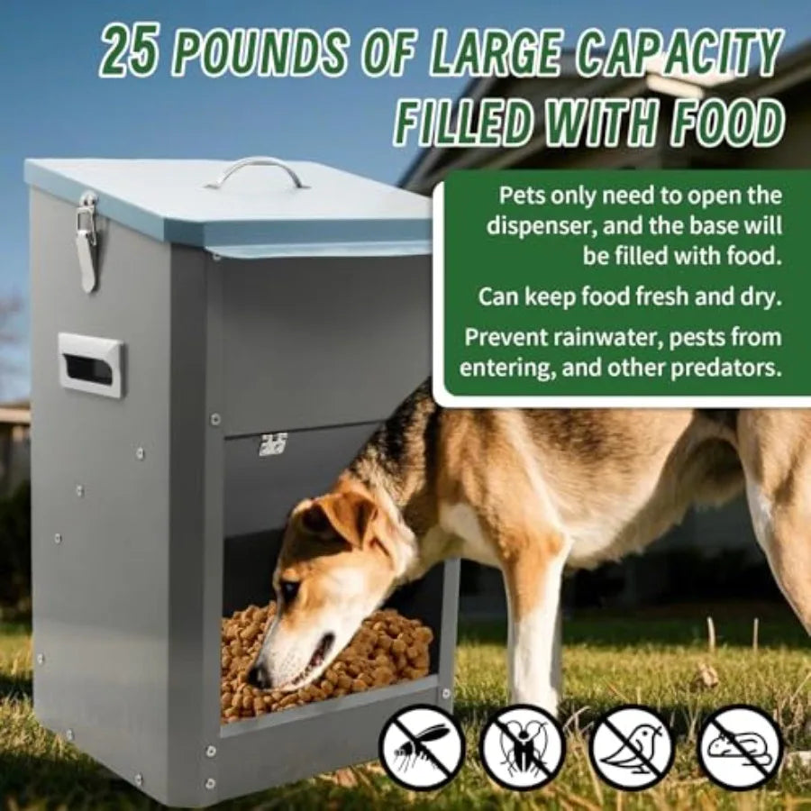 Automatic Dog Feeder with Handle25 Pounds Large Breed Indoor or Outdoor Auto Dog Food Dispenser Galvanized Gravity Livestock Au