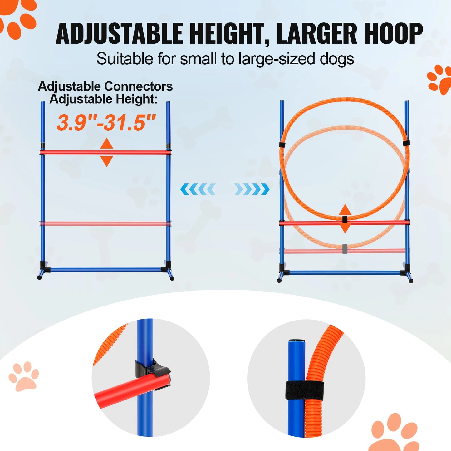 SucceBuy Dog Agility Training Equipment 4 PCS Set with Adjustable High Hurdles 6 Weave Poles Jump Ring Square Pause Box Whistle