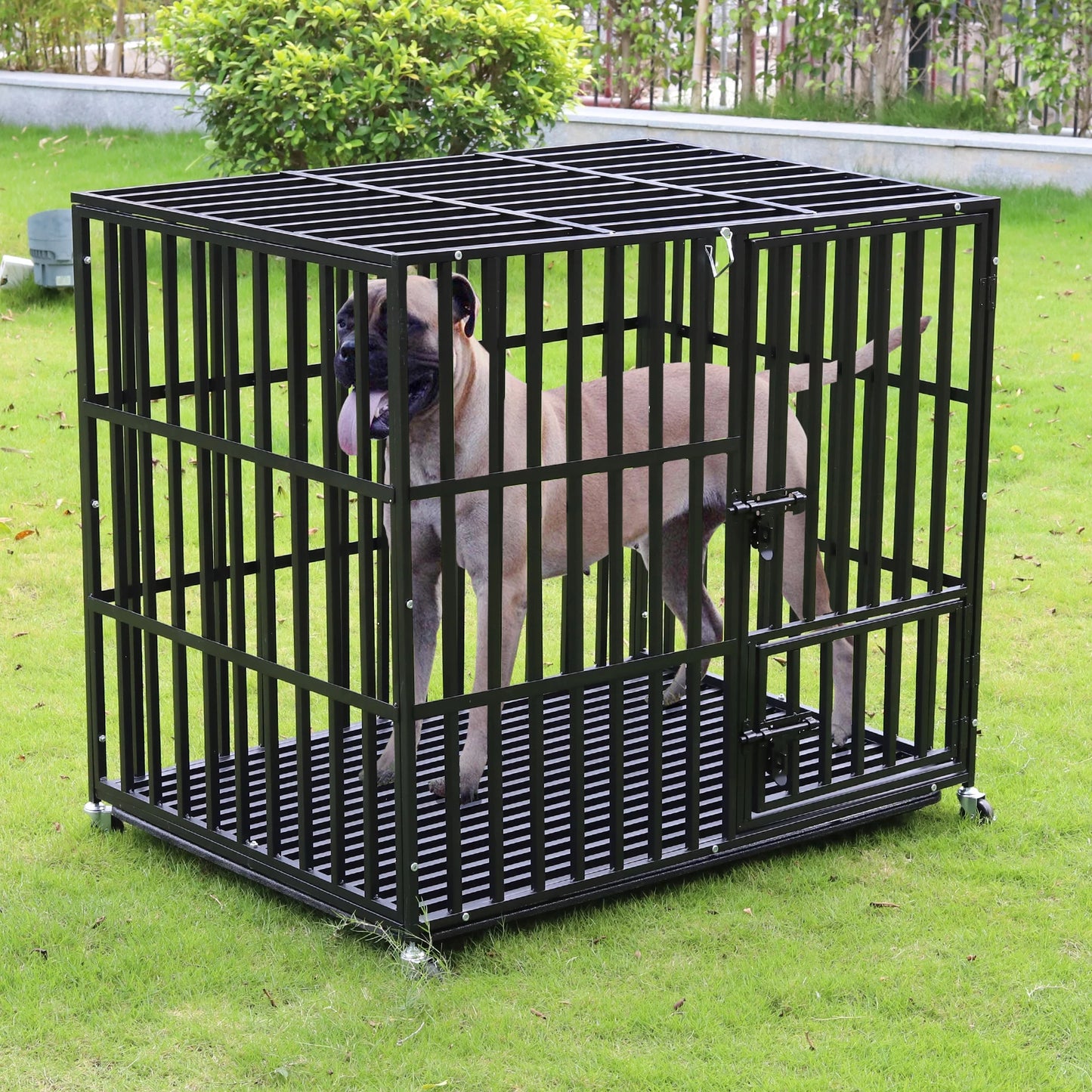 Bingopaw 37” 42” 46” Heavy Duty Dog Cage Metal Pet Dog Crate 3 Doors Locks Design Kennel with 4 Wheels Removable Tray
