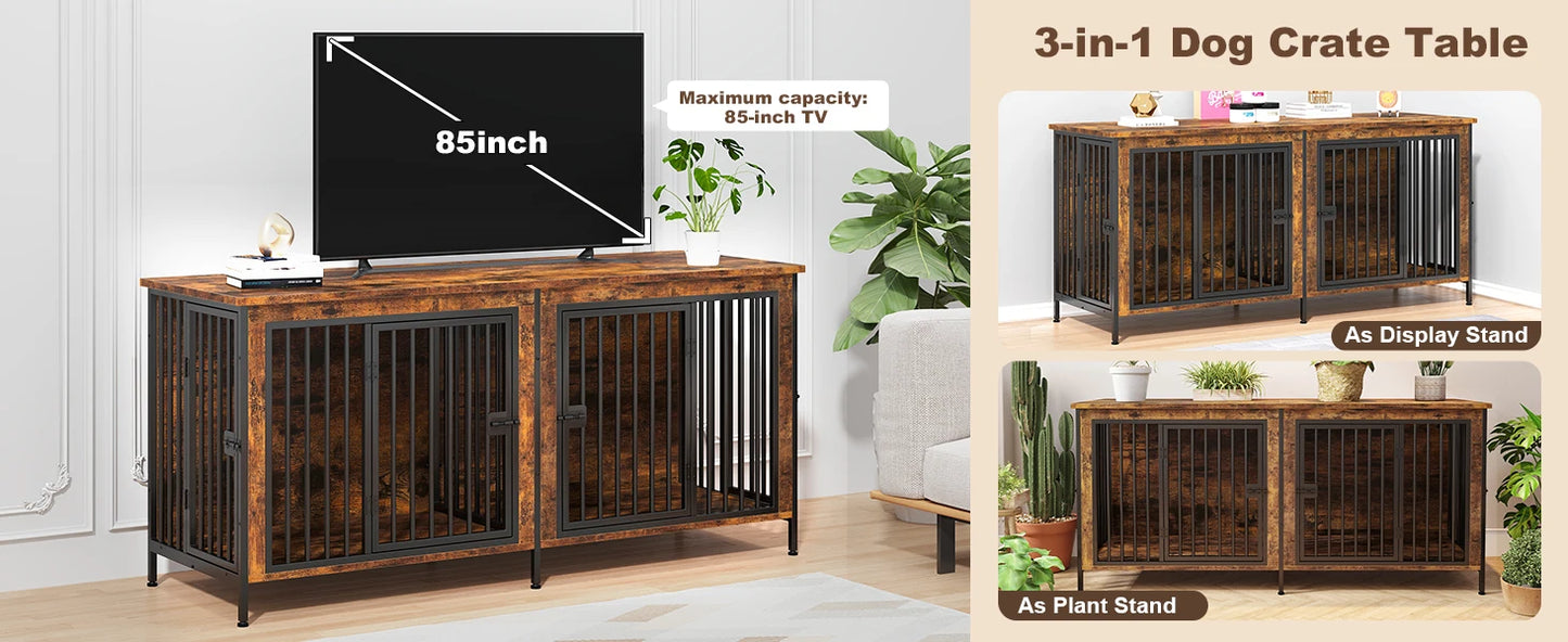 Heavy Duty Dog Crate Furniture for 1/2 Dogs,Multi-Functional Dog Kennel Table as TV Stand/Plant Stand,for Small Medium Large Dog