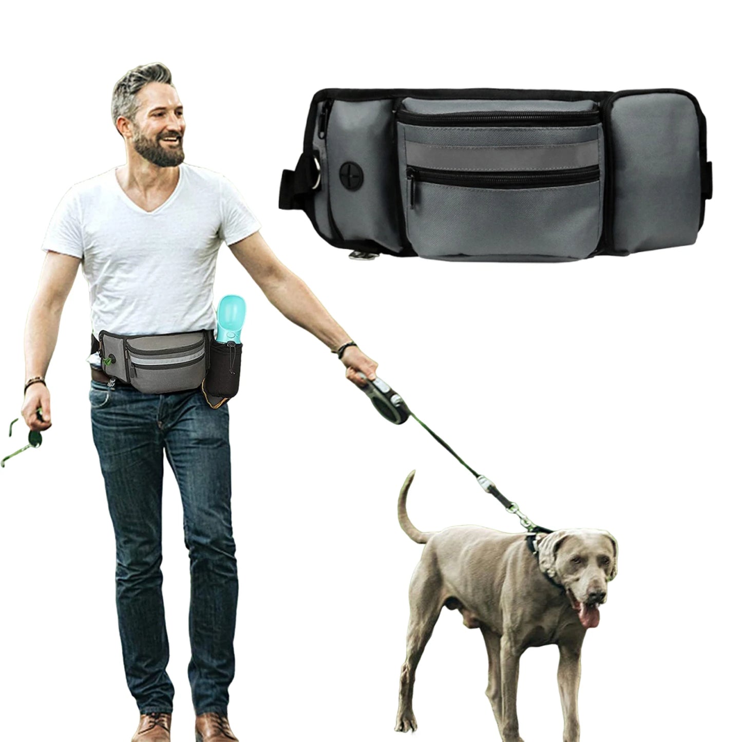 Dog Walking Fanny Pack Built in Poop Bag Dispenser Dog Training Waist Bag with Adjustable Strap for Hiking Running Kibbles