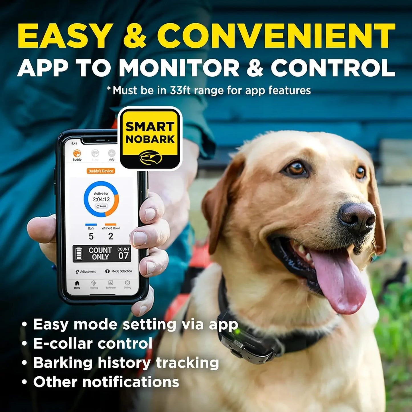 hot-sellingSmart NOBARK Detects Whining and Barking, 33 ft Range App for Notifications, E-Collar, Behavior Report, Waterproof IP