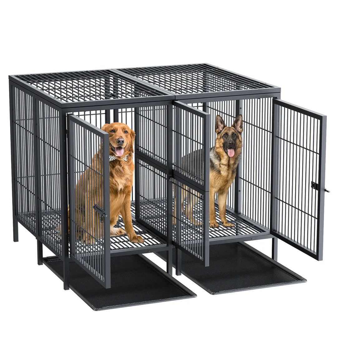 2-in-1 Heavy Duty Metal Dog Cage with Removable Divider, Pet Dog Crate Double Kennel for Two Dogs