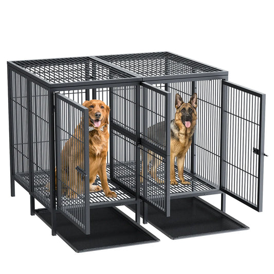 2-in-1 Heavy Duty Metal Dog Cage with Removable Divider, Pet Dog Crate Double Kennel for Two Dogs