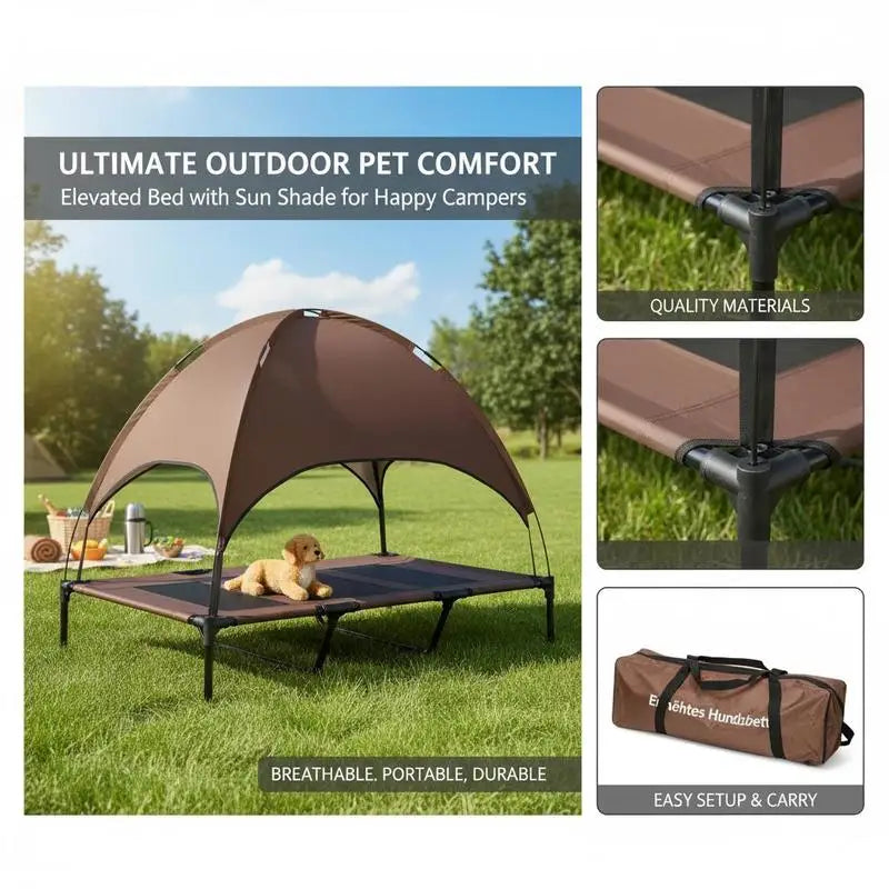 Raised Dog Bed Waterproof Elevated Pet Cot with Breathable Mesh UV Protection Canopy Brown, for XL Dogs, 122 x 92 x 108cm