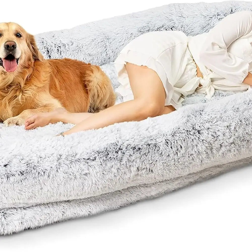 Large Orthopedic Dog Bed - XL 79x44x12.5 Faux Fur, Removable Washable Cover, Grey