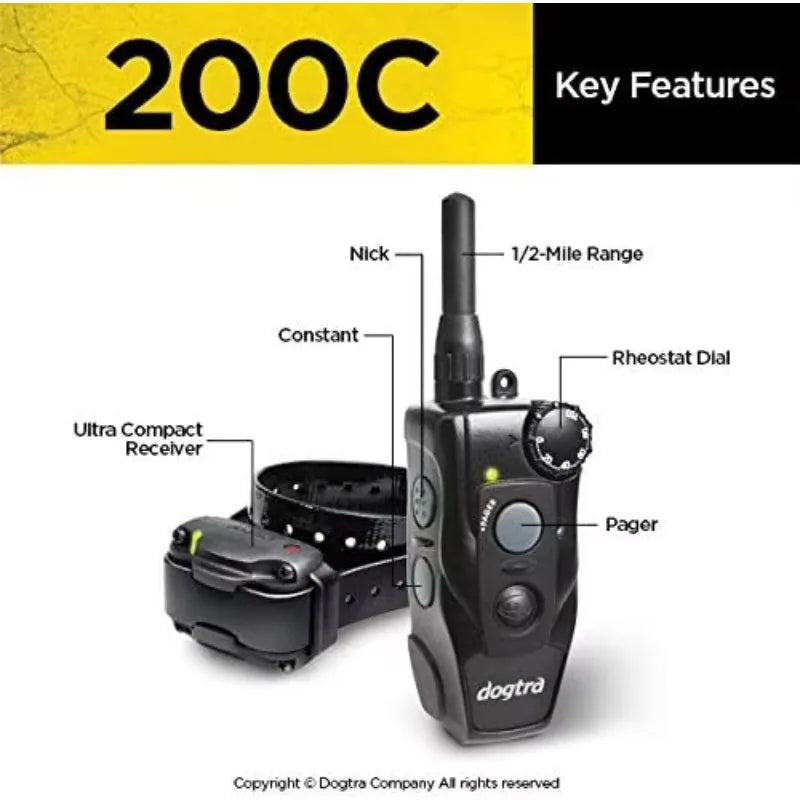 hot-selling200C Remote Training E-Collar - 1/2 Mile Range - Static, Vibration, Low-Medium Output, Adjustable Levels, Waterproof,