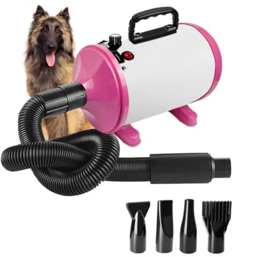 High Velocity Professional Dog Grooming DryerAdjustable Temperature and Speed Hair Dryer for Pets with 4 Nozzles