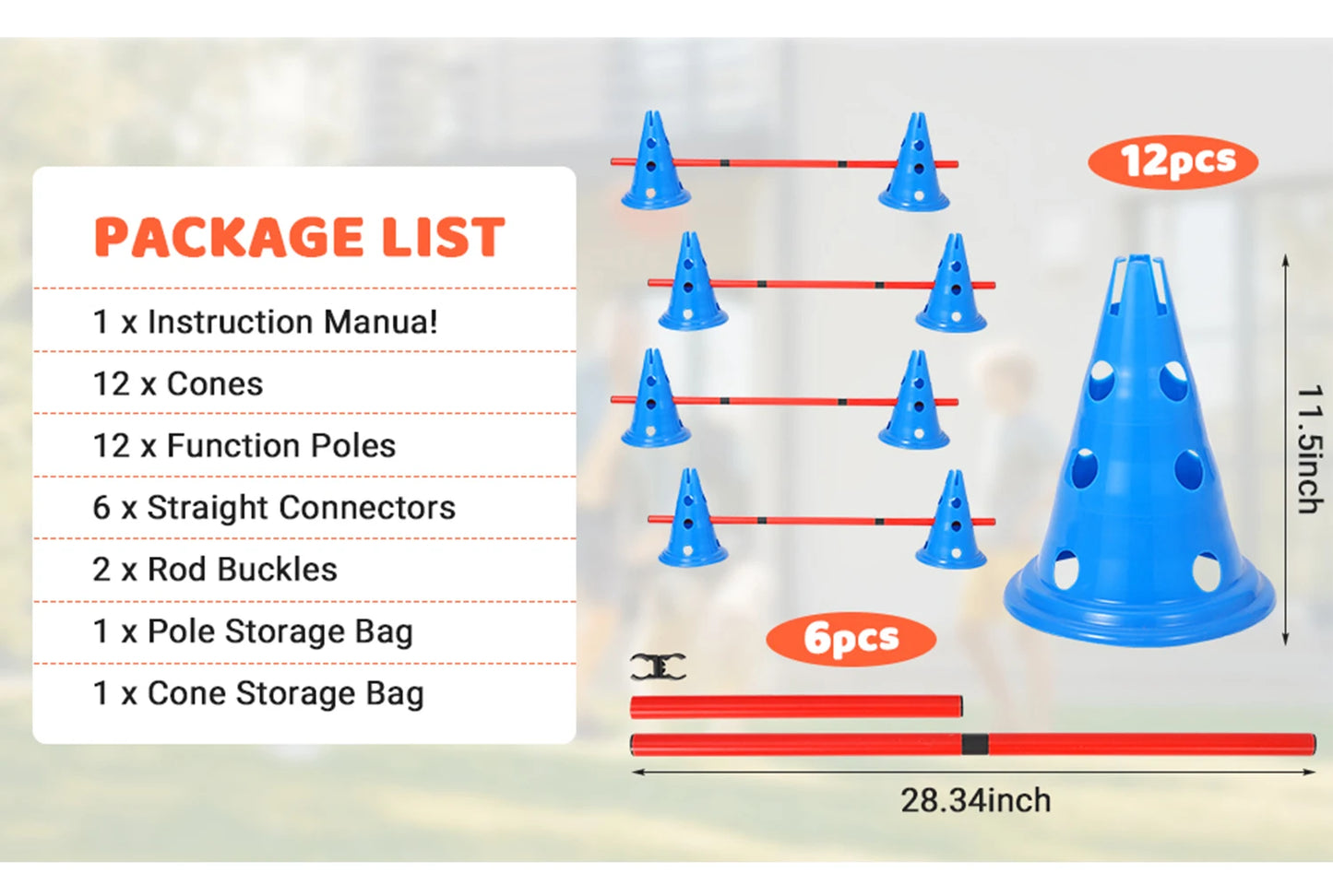 Dog Agility Hurdle Cone Set Dog Agility Course Backyard Set Include 12 Agility Cones 6 Agility Rods Training Equipment