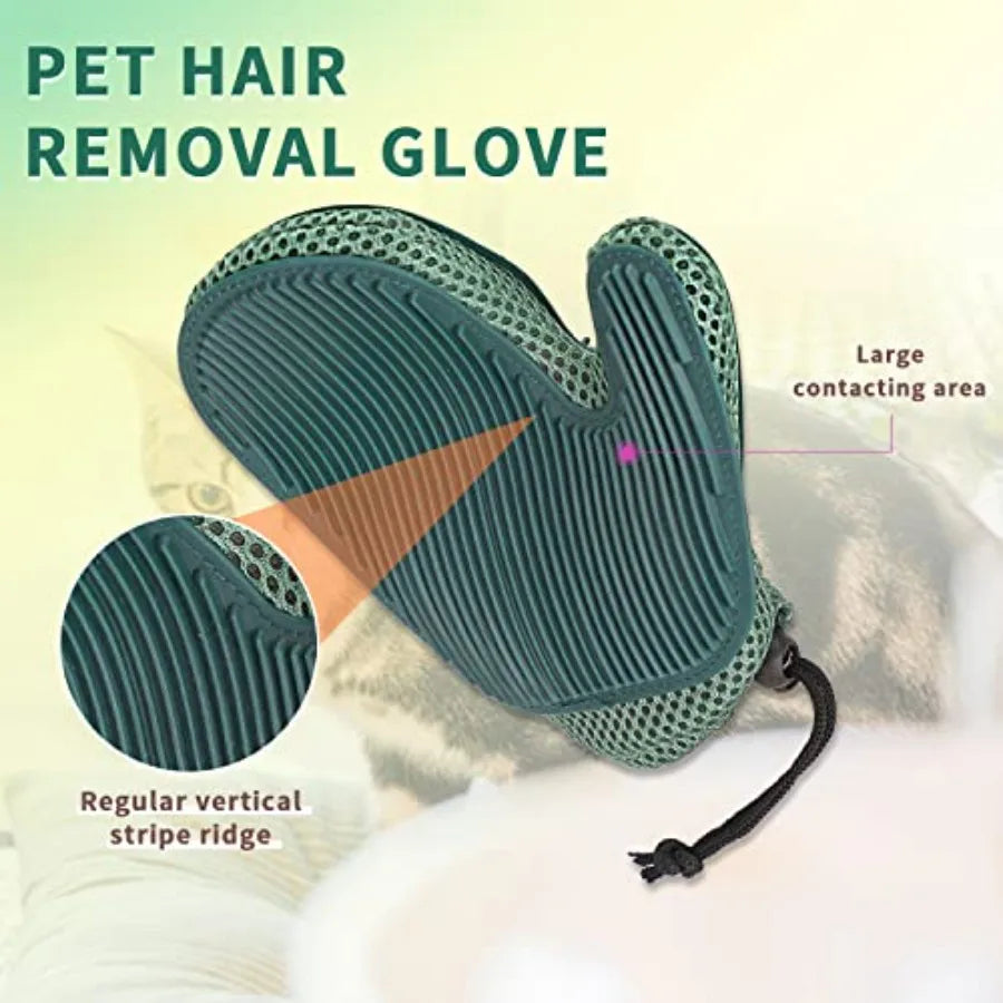 2 in 1 Cat Fur Glove Pet Hair Remover Glove for Dog Grooming Blue Shedding Brush with Massage Function Efficient Hair Remover