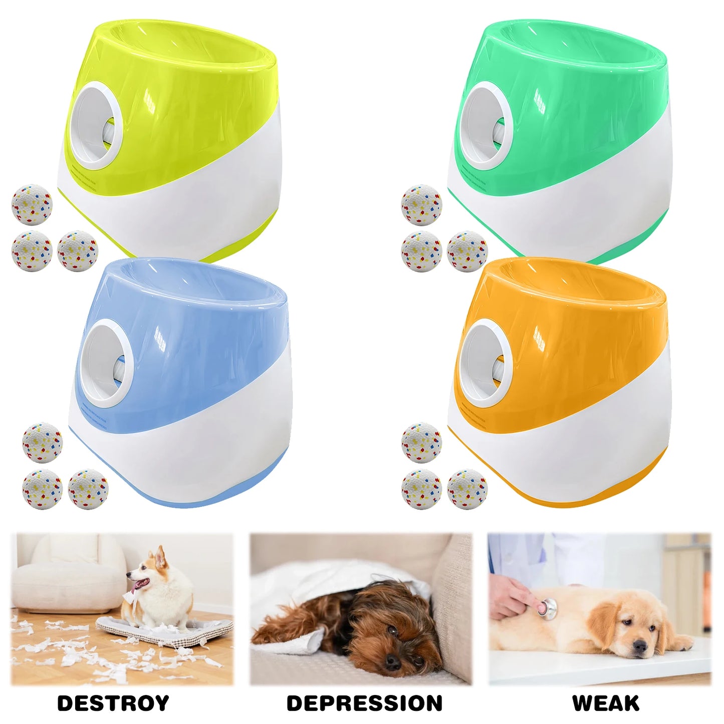Interactive Automatic Ball Launcher with 3 Tennis Balls Automatic Dog Ball Launcher Ball Thrower Machine for Medium & Small Dogs