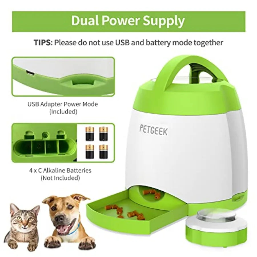 Automatic Dog Treat Dispenser with Button - Puzzle Memory Training Feeder Pet Geek Button Treat Food Dispensing Toys Interactiv
