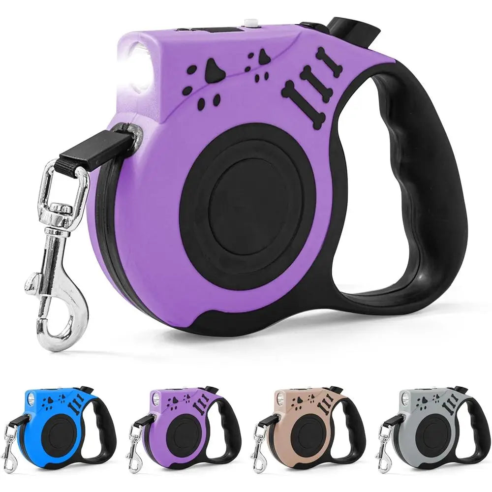 Retractable Dog Leash with USB Rechargeable Flashlight for Night Walks, 16ft Automatic Tractor Leash for Small and Medium Dogs