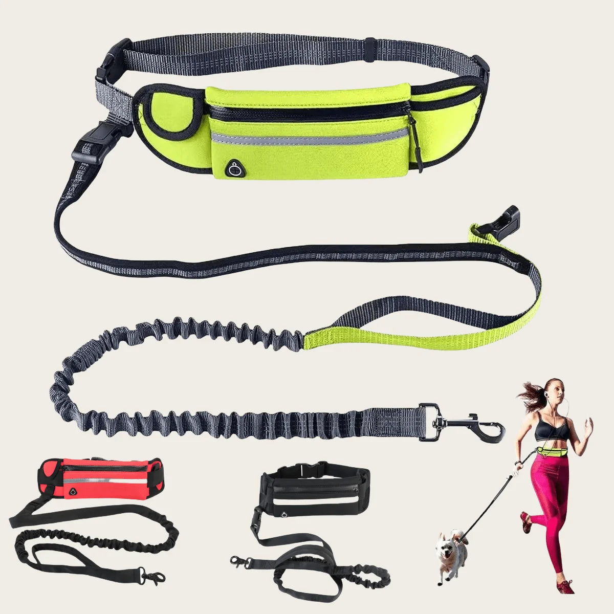 Elastic Tactical Waist Dog Leash, Impact Resistant for Running Walking