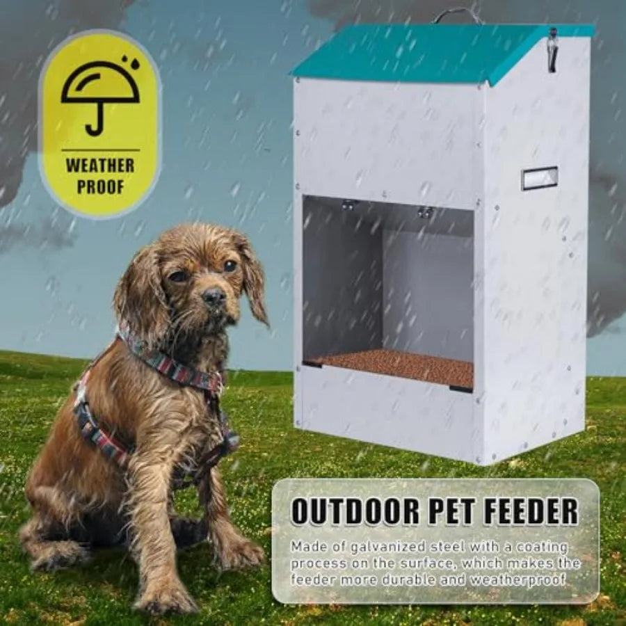 Automatic Dog Feeder for Large Dogs Outdoor 50Lbs Dog Food Dispenser Dog Feeding Station Galvanized Gravity Feeder Pet Feeder f