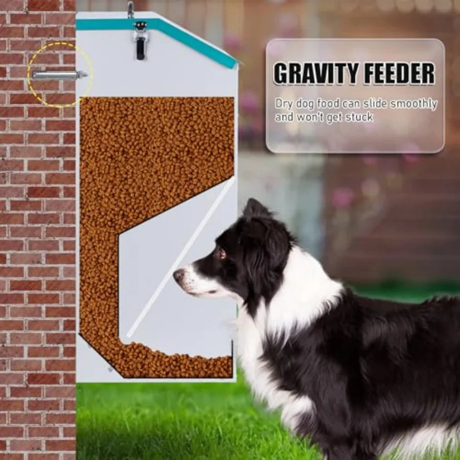 Automatic Dog Feeder for Large Dogs Outdoor 50Lbs Dog Food Dispenser Dog Feeding Station Galvanized Gravity Feeder Pet Feeder f