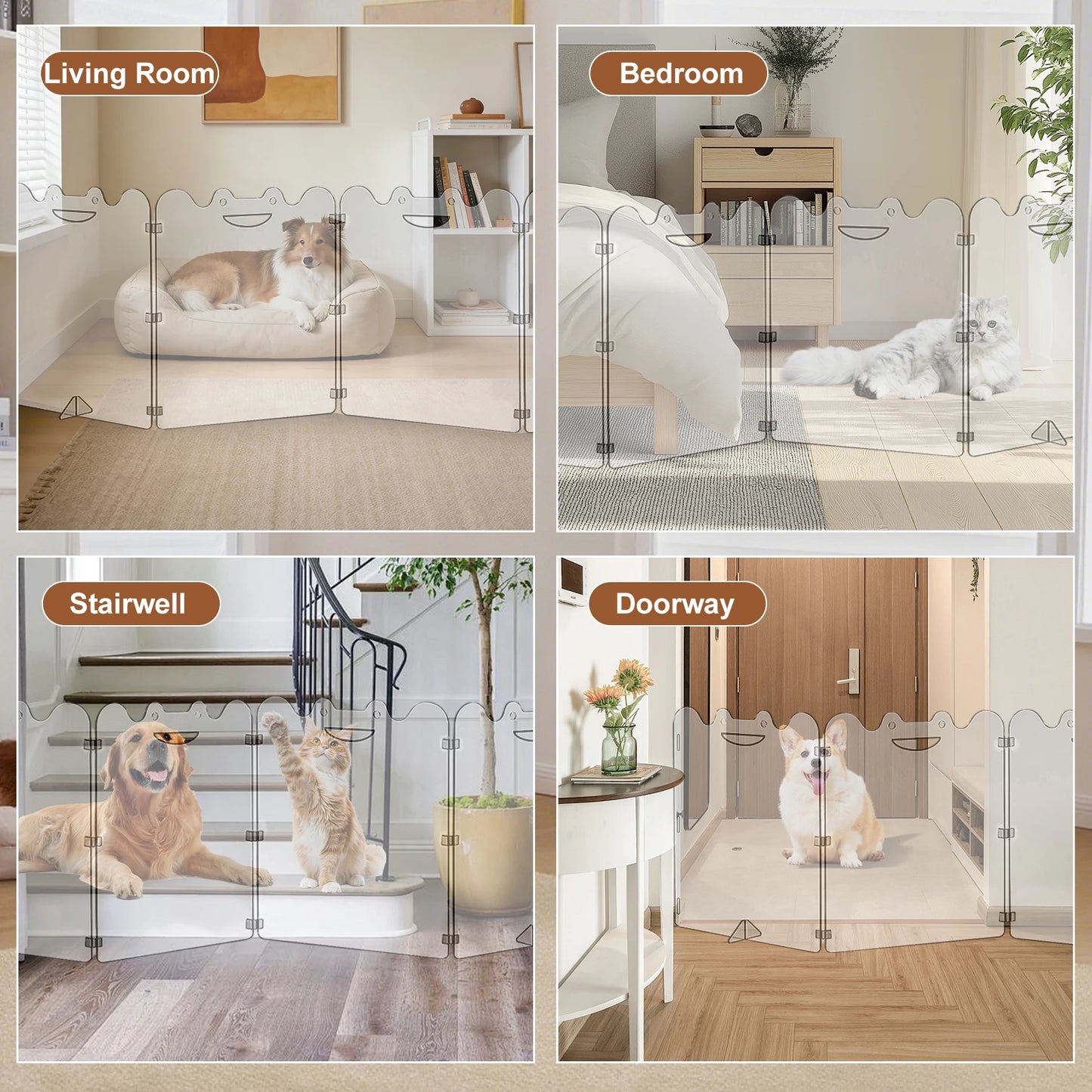 Folding Clear Dog Gate 4/6-Panel, Transparent Indoor Pet Barrier with Handles for Small Dogs Hallways