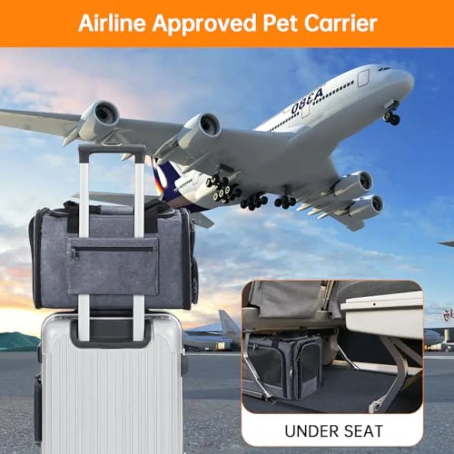 Airplane Approved Soft-Sided Cat Carrier for Travel Under Seat TSA Approved Pet Carrier Bag for Cats Dogs 17.5 x 8.5 x 11 inches