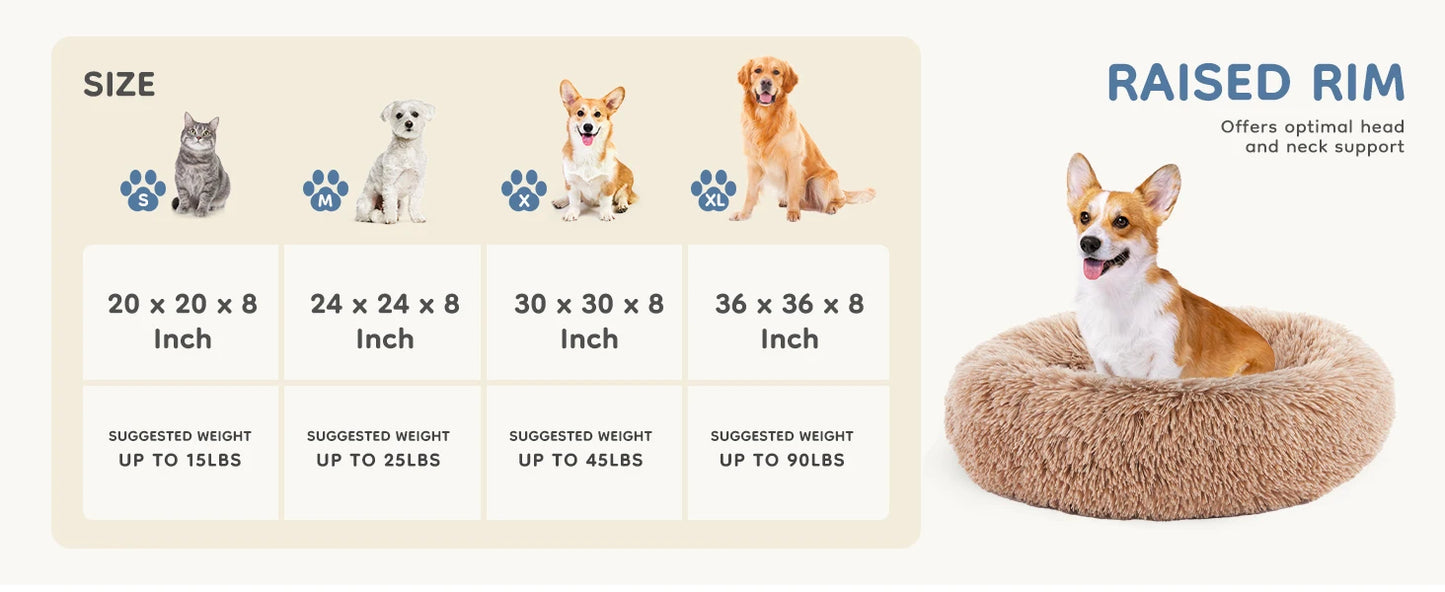 Calming Dog Bed for Medium to Large Dogs Washable Large Pet Bed Anti-Slip Round Fluffy Plush Faux Fur Dog Bed