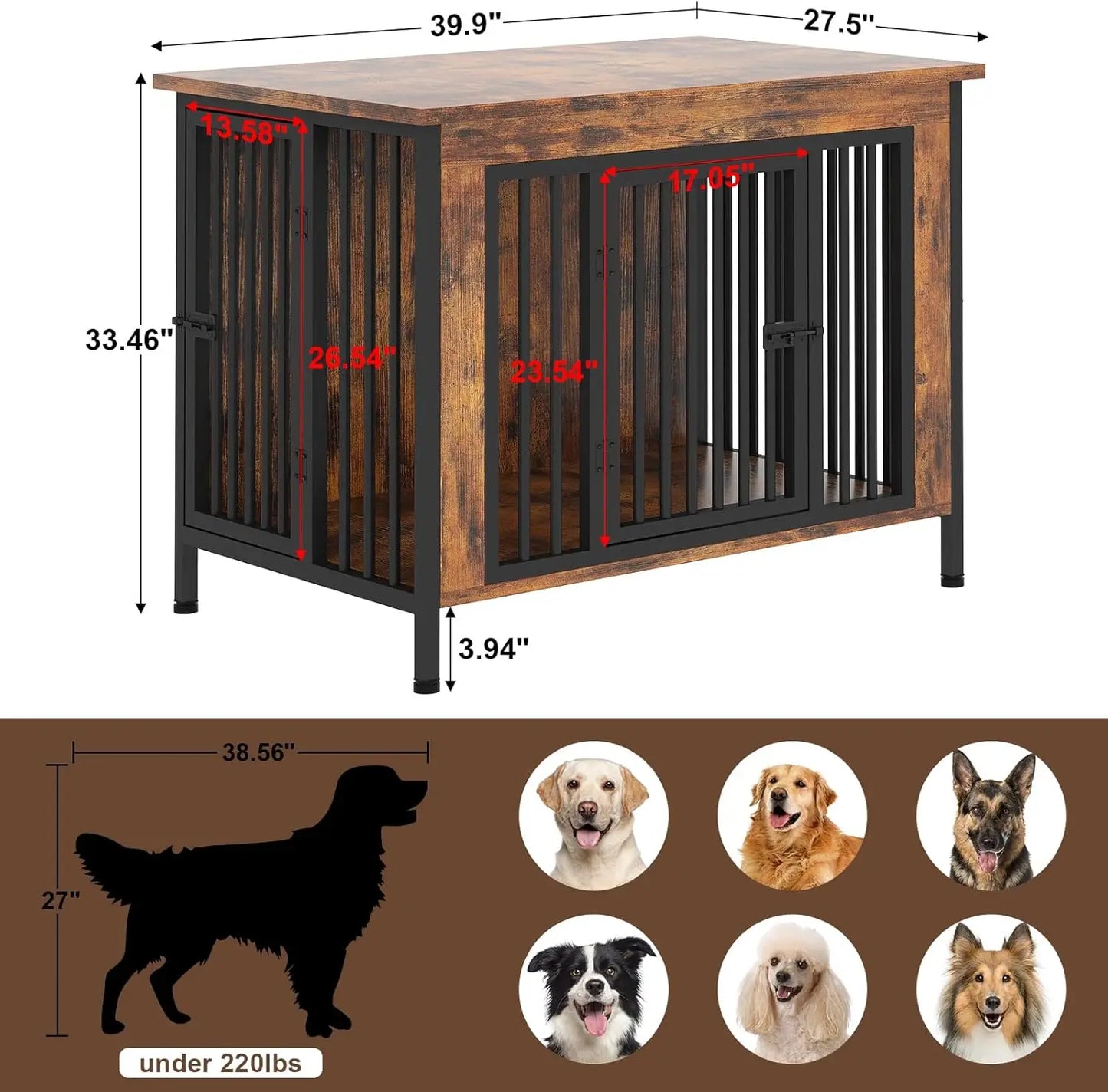 Heavy Duty Dog Crate Furniture for 1/2 Dogs,Multi-Functional Dog Kennel Table as TV Stand/Plant Stand,for Small Medium Large Dog