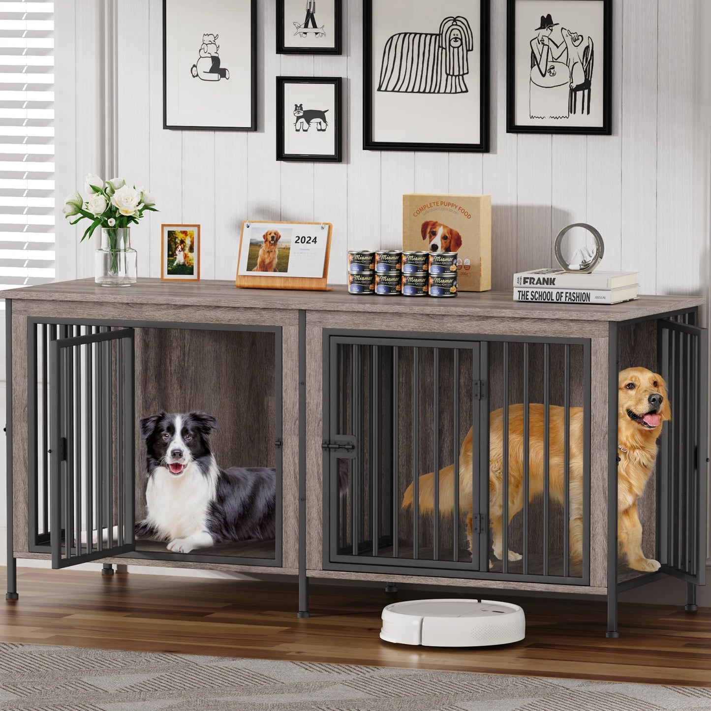 Heavy Duty Dog Crate Furniture for 1/2 Dogs,Multi-Functional Dog Kennel Table as TV Stand/Plant Stand,for Small Medium Large Dog
