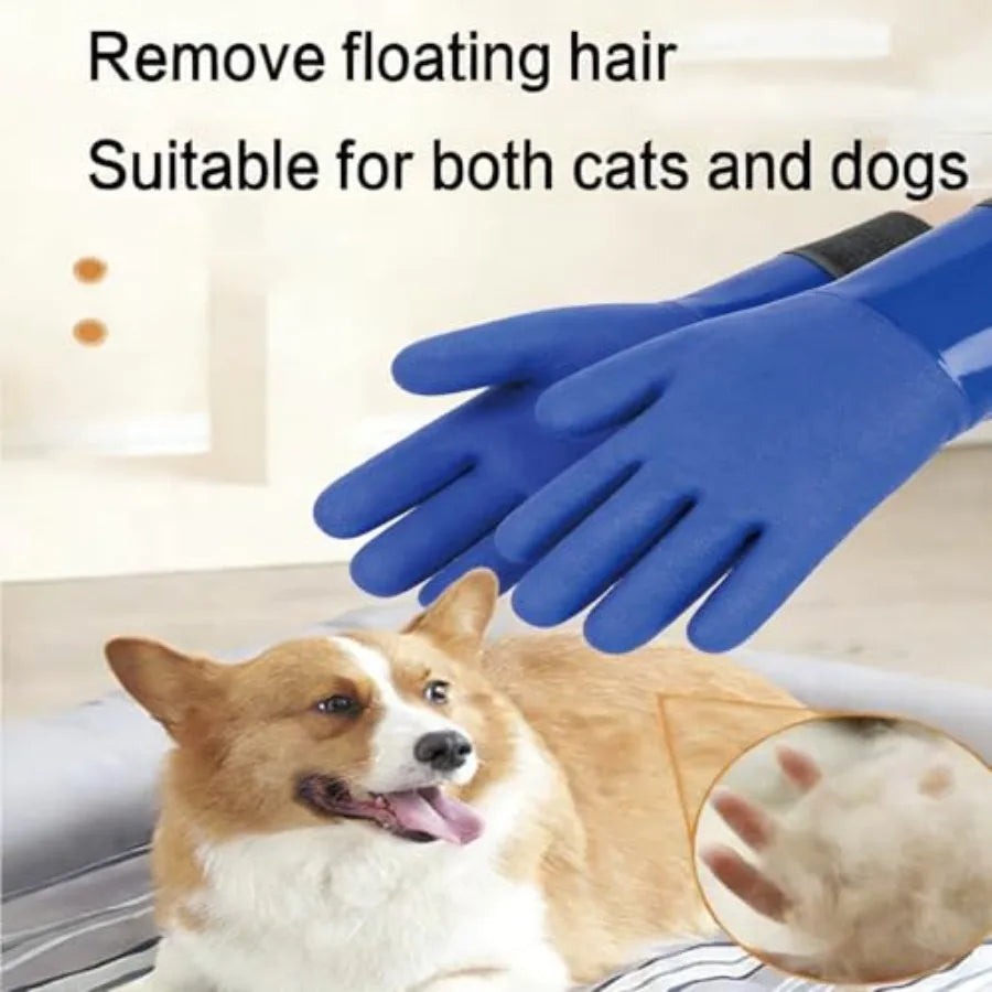Pet Grooming Gloves 27.2 Extra Long Waterproof Rubber Washing Gloves for Dogs Cats Anti-Bite Anti-Scratch Hair Removal Cat Bath