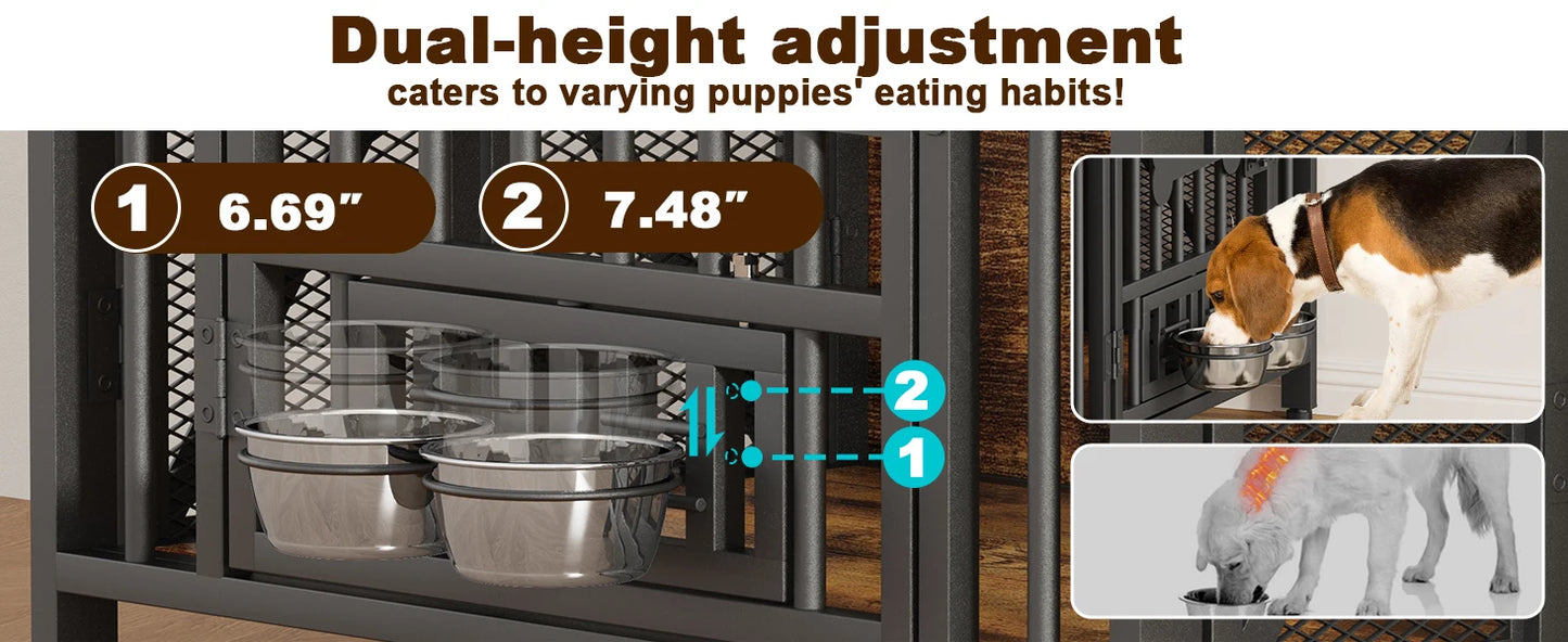 Foldable Large Dog Crate Furniture,31"/41.3"Assembly-Free Dog Crates for Large Dogs, Wooden Dog Kennel Indoor w/ Tag & Dog Bowls