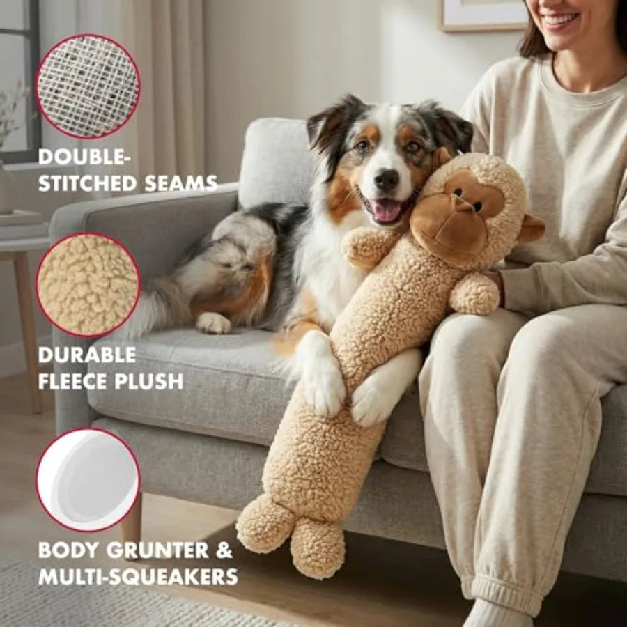 26 Inch Colossal Monkey Stick Plush Dog Chew Toy with Grunter and Squeakers Durable Fleece Interactive Dog Toy for Fetch Tug an