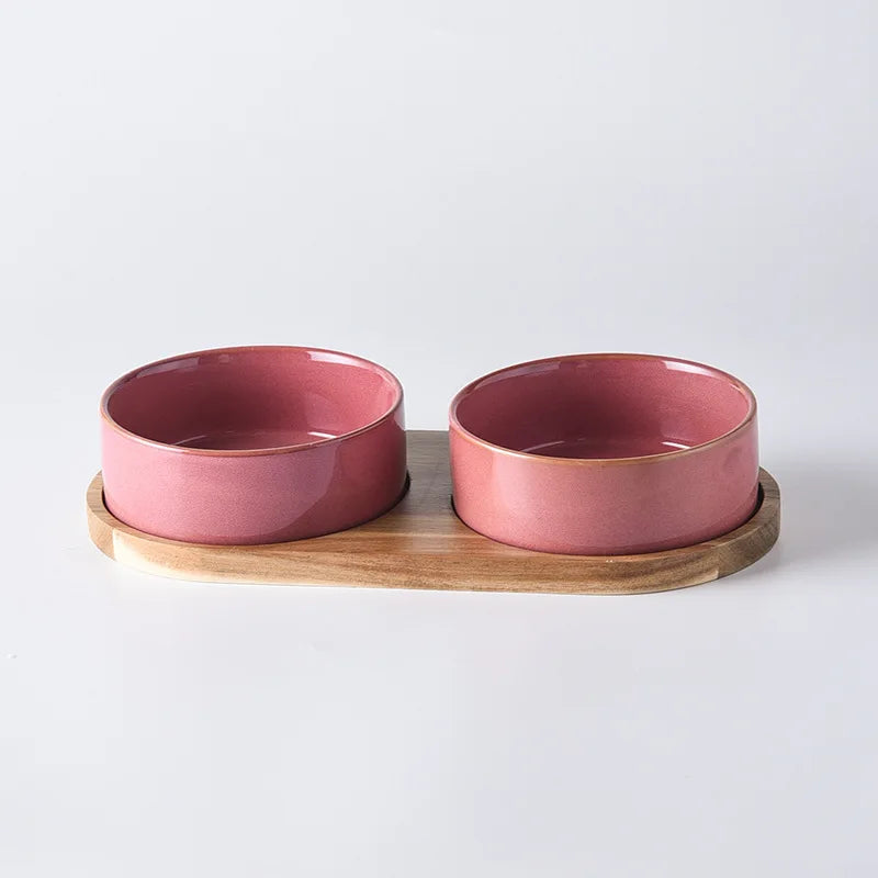 Cat and Dog Ceramic Pet Food Water Feeder Small and Medium-sized Dogs Protection Spine Protection Rollover Prevention