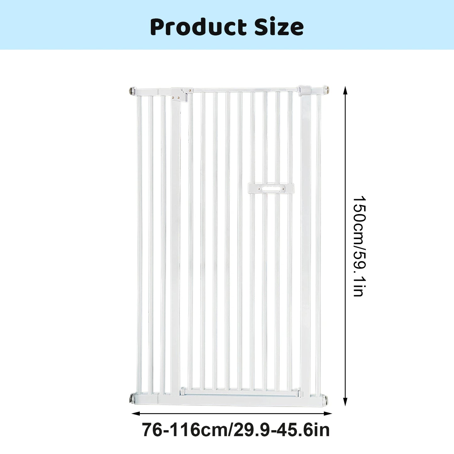 Tall Pet Gate 59in Steel Safety Barrier Indoor Isolation Door for Cats Dogs, Stairs Doorways Kitchens Hallways