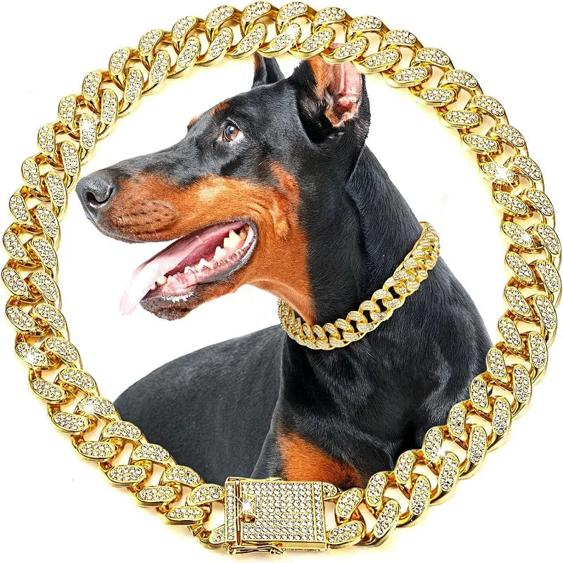 Dog Chain Collar Luxury Gold Pet Metal Chain Collar For Small Medium Large Dogs, Cats