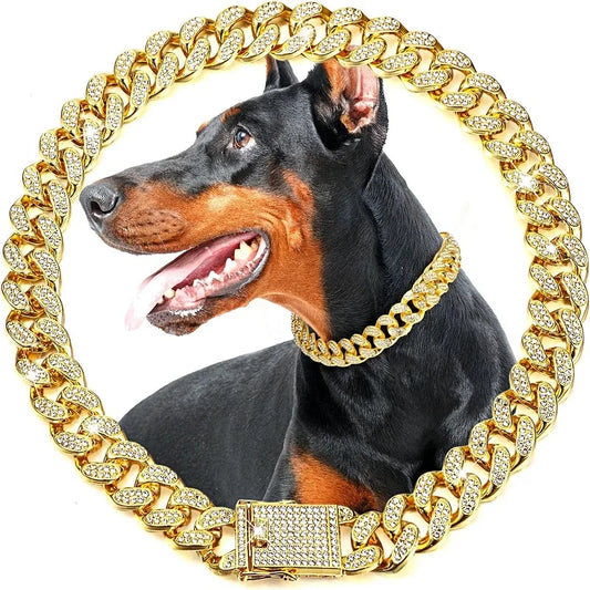 Dog Chain Collar Luxury Gold Pet Metal Chain Collar For Small Medium Large Dogs, Cats