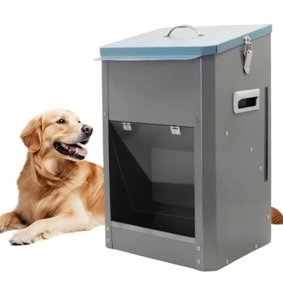 Automatic Dog Feeder with Handle25 Pounds Large Breed Indoor or Outdoor Auto Dog Food Dispenser Galvanized Gravity Livestock Au