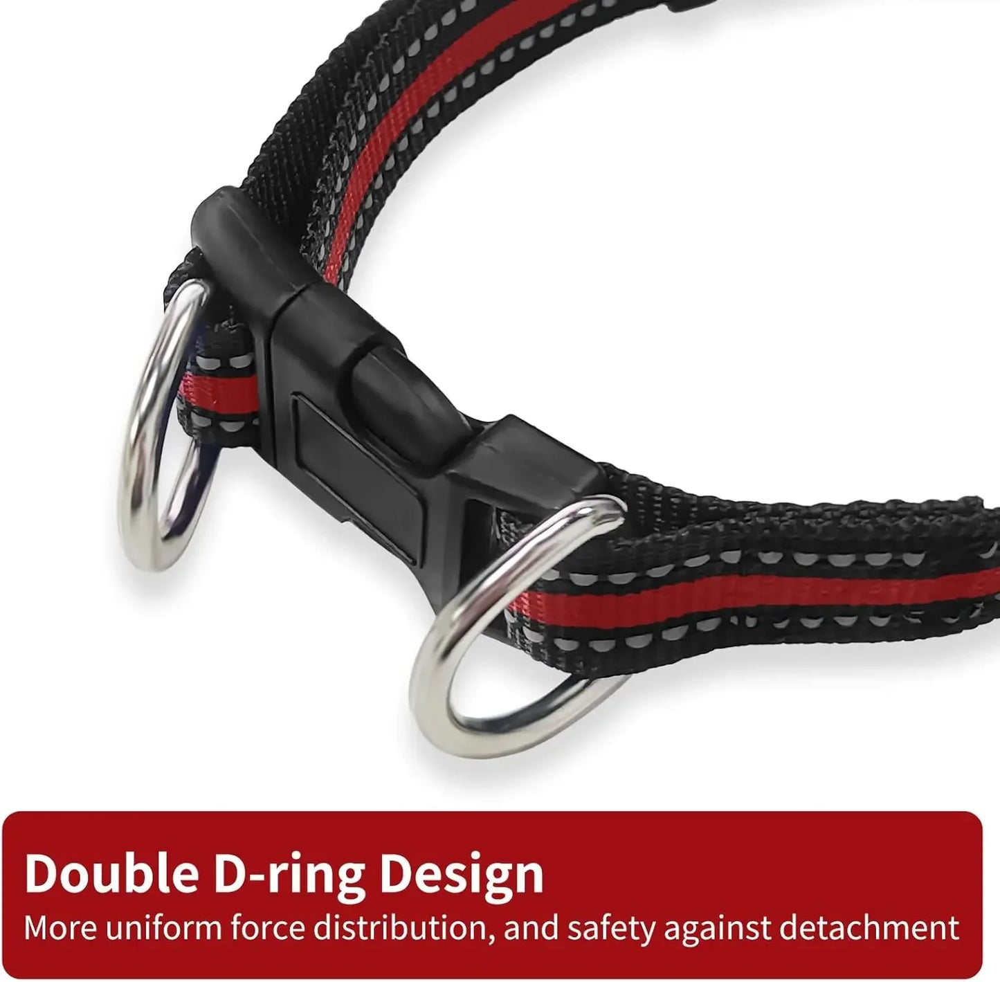 Highly Reflective Adjustable Dog Collar with Dual Metal D-Rings - Classic Colors for Small/Medium Dogs, 2-Pack (Red and Violet,M)
