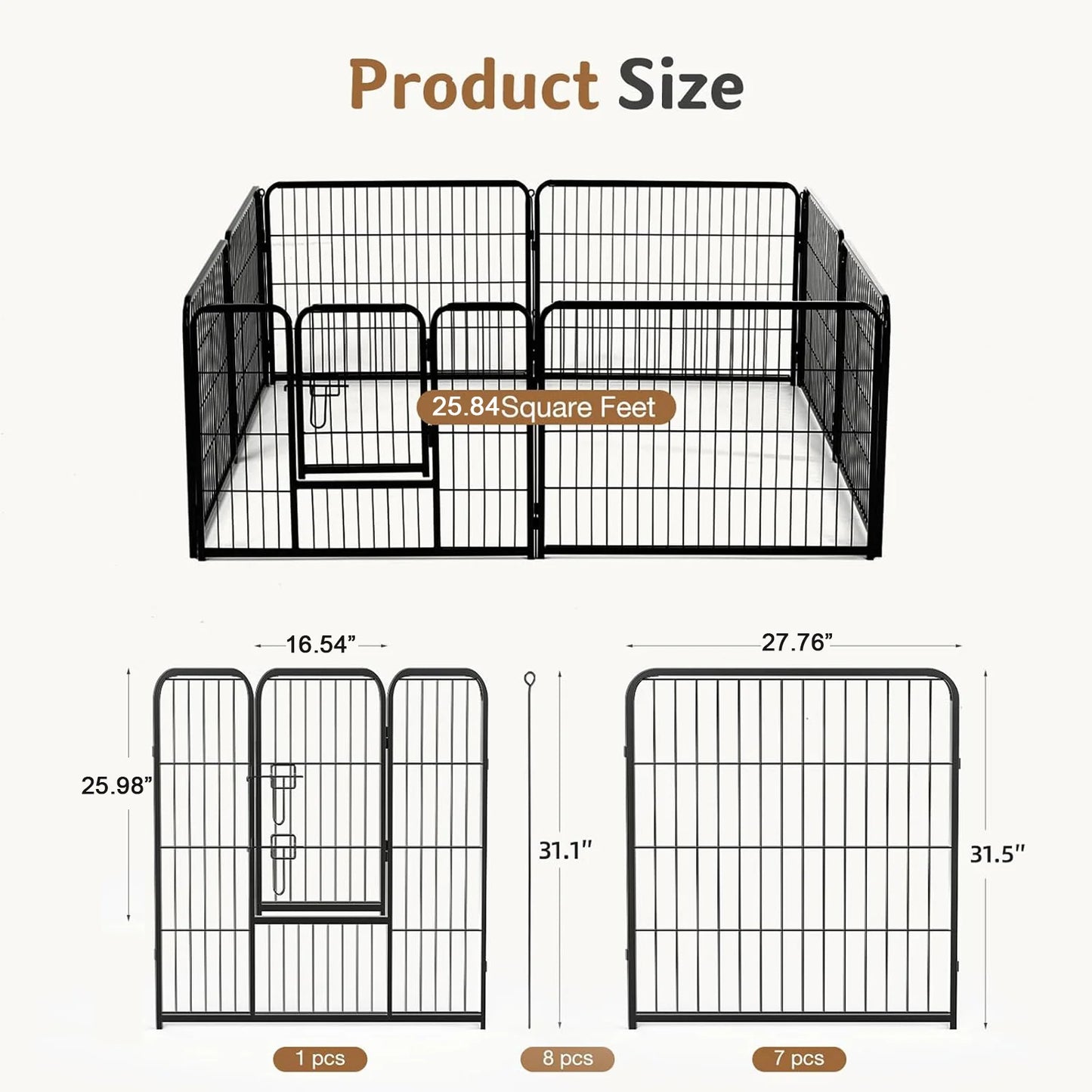 JHK Metal 8 Panels Dog Playpen Pet Fence 24 Inch to 32 Inch Foldable Large Dog Puppy Exercise for Yard Gate Camping Outdoor