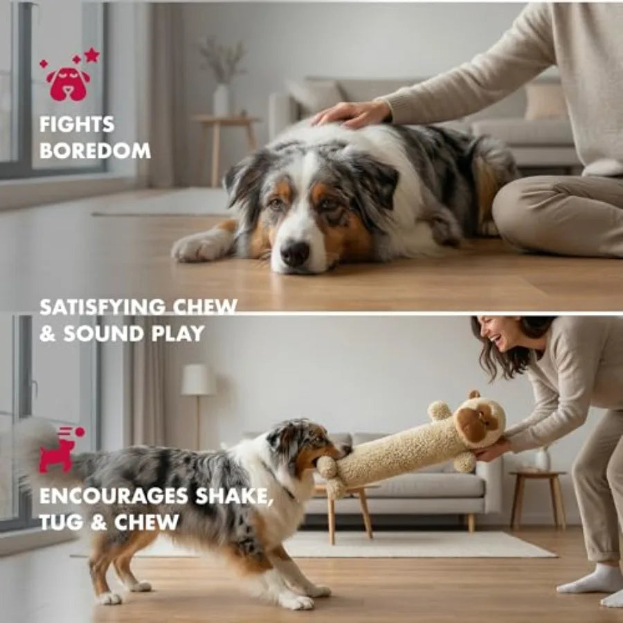 26 Inch Colossal Monkey Stick Plush Dog Chew Toy with Grunter and Squeakers Durable Fleece Interactive Dog Toy for Fetch Tug an