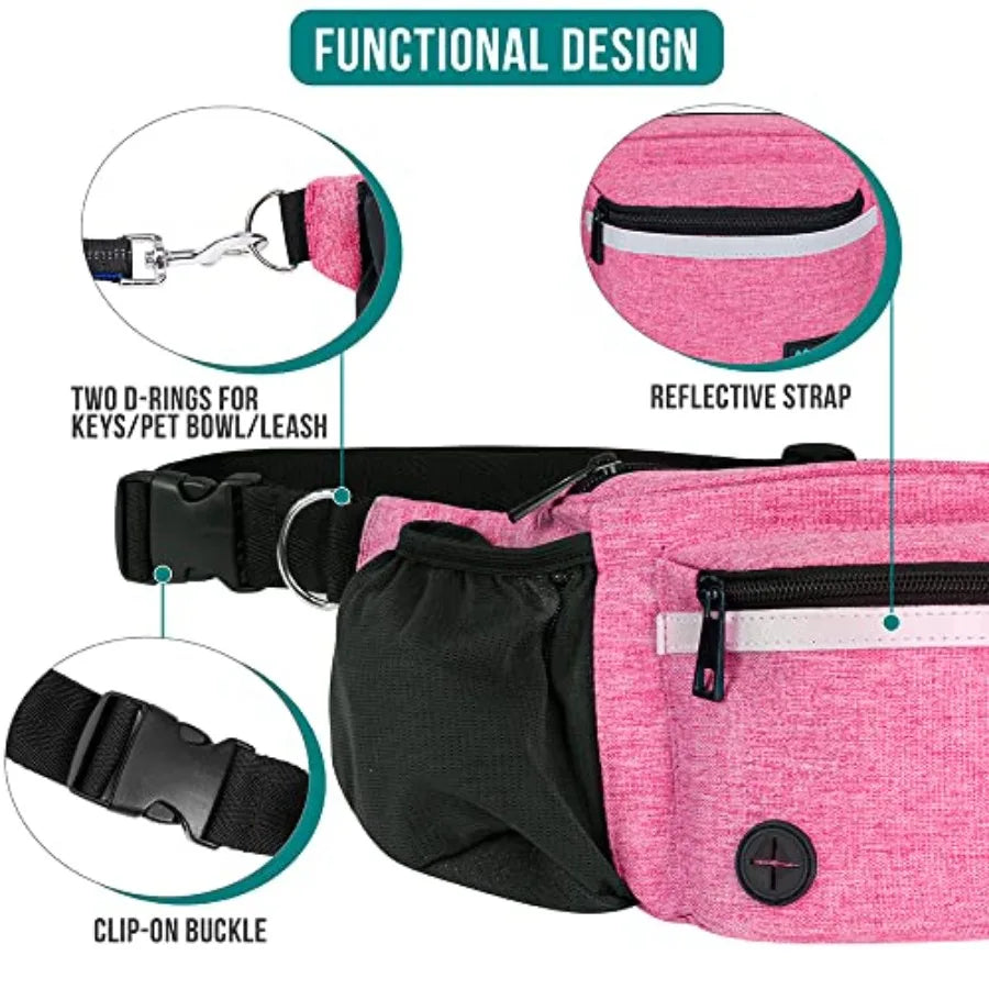 Dog Fanny Pack, Treat Pouch for Dog Walking, Training, Built in Poop Bag Dispenser, Water Bottle Holder, Collapsible Bowl, Pet