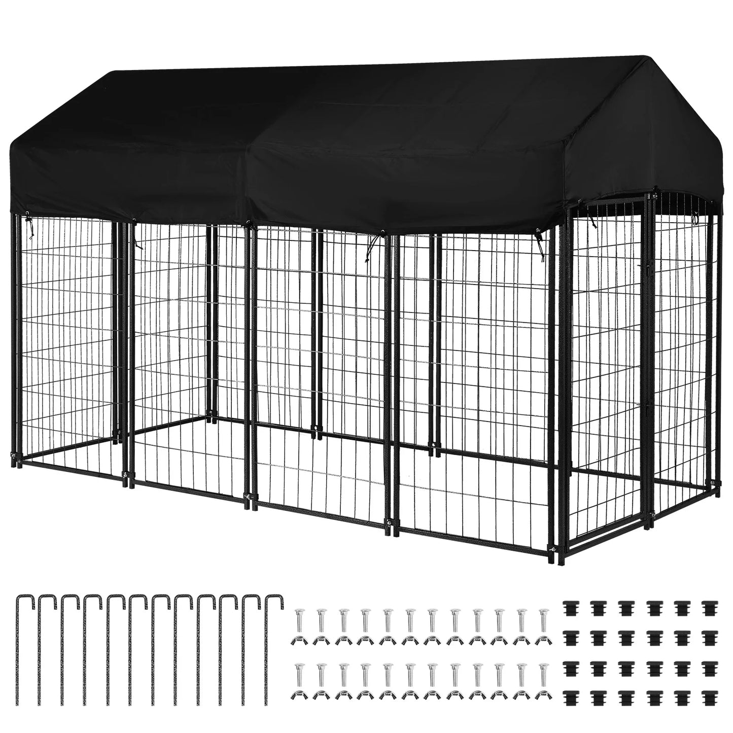 Outdoor Secure Wire Crate Kennel UV-Resistant Heavy Duty Welded Wire Steel Dog Playpen Fence with Door for Small/Medium Dogs