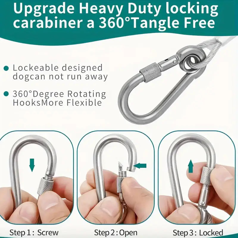 Double-headed Dog Tie Out Cable Leash ,traction rope with metal buckle steel wire anti-rust training collar, Outdoor Dogs Strap