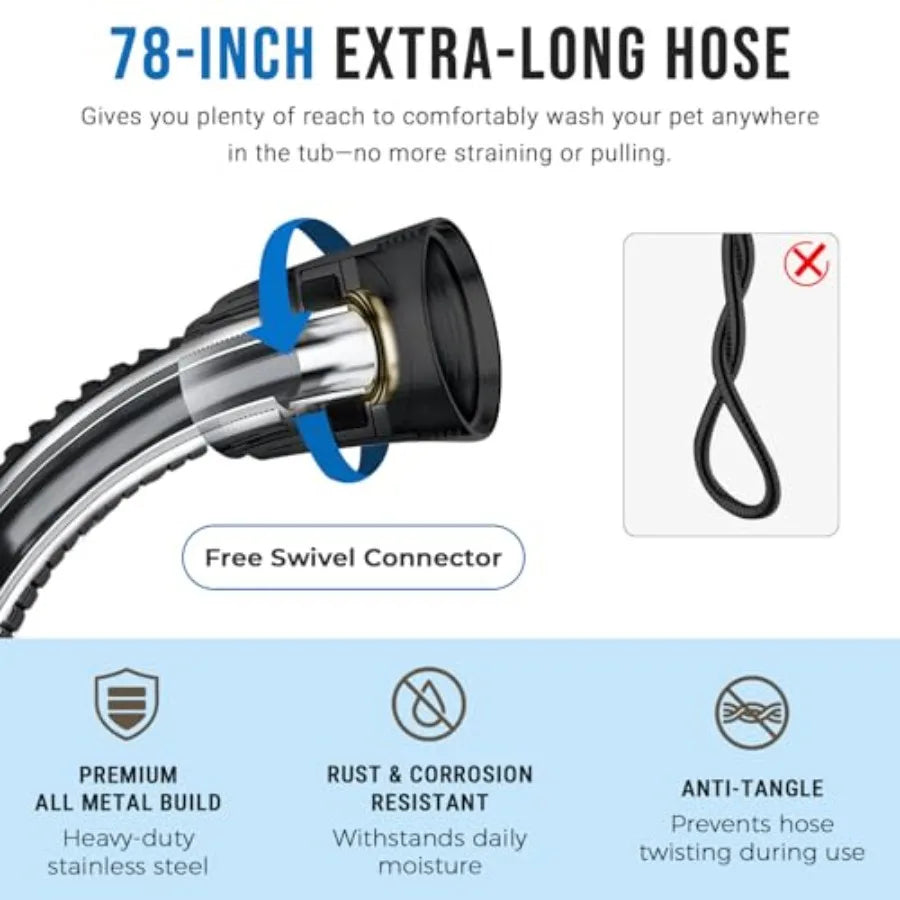 Dog Shower Sprayer Attachment for Fast and Clean Pet Showering, Multifunctional Shower Metal Diverter 78 Inch Extra Long Hose