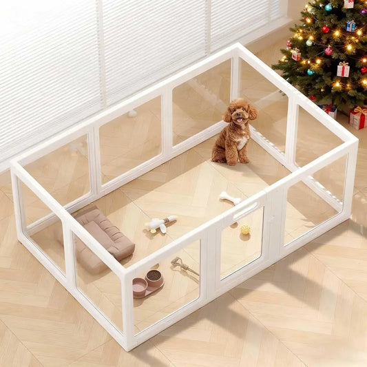 Clear Acrylic Dog Playpen Indoor, Puppy Cat Small Pet Play Pen, Pet Cat Playpen for Rabbits, Dog Fence Crate Kennel Whelping Cag