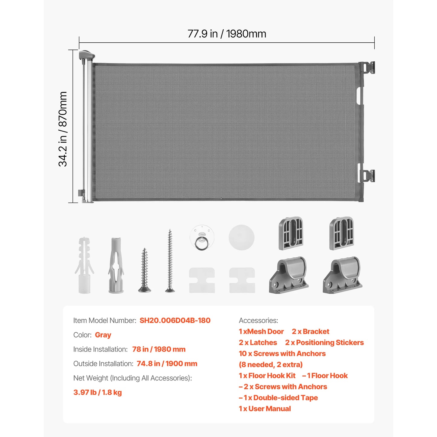Retractable Baby Gate with Security Lock Walk Through Without Tripping Mesh Dog Gate for Stairs Hallways Indoor/Outdoor
