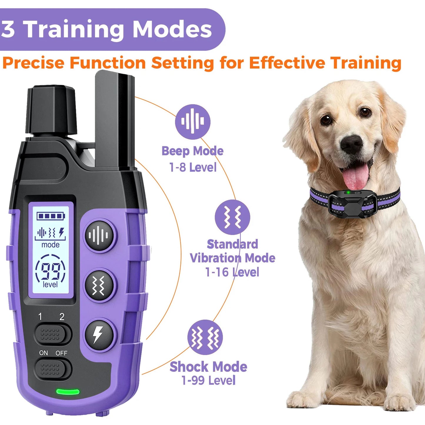 3300Ft Electric Dog Training Collar Remote Control Waterproof Pet Behavior For 5-120lbs Puppy With Vibration Shock Beep