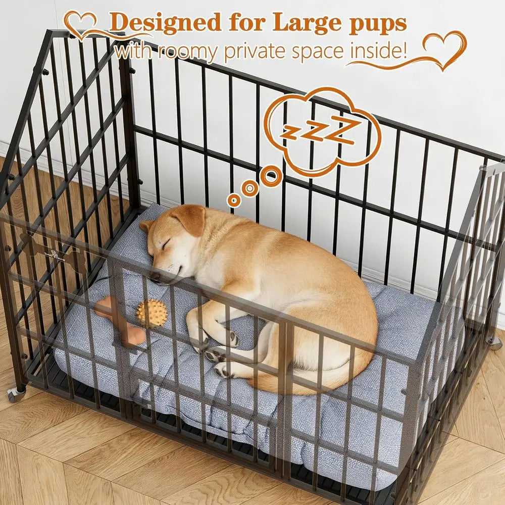 Heavy Duty Dog Crate 42 Inch,XL Large/Medium Pet Dog Cage Kennel Indoor,Steel Ese Proo Cage with Roo Top 2 DoRemovable Trays,Loc